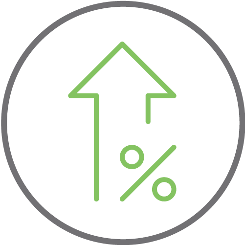 Percentage sign with up arrow